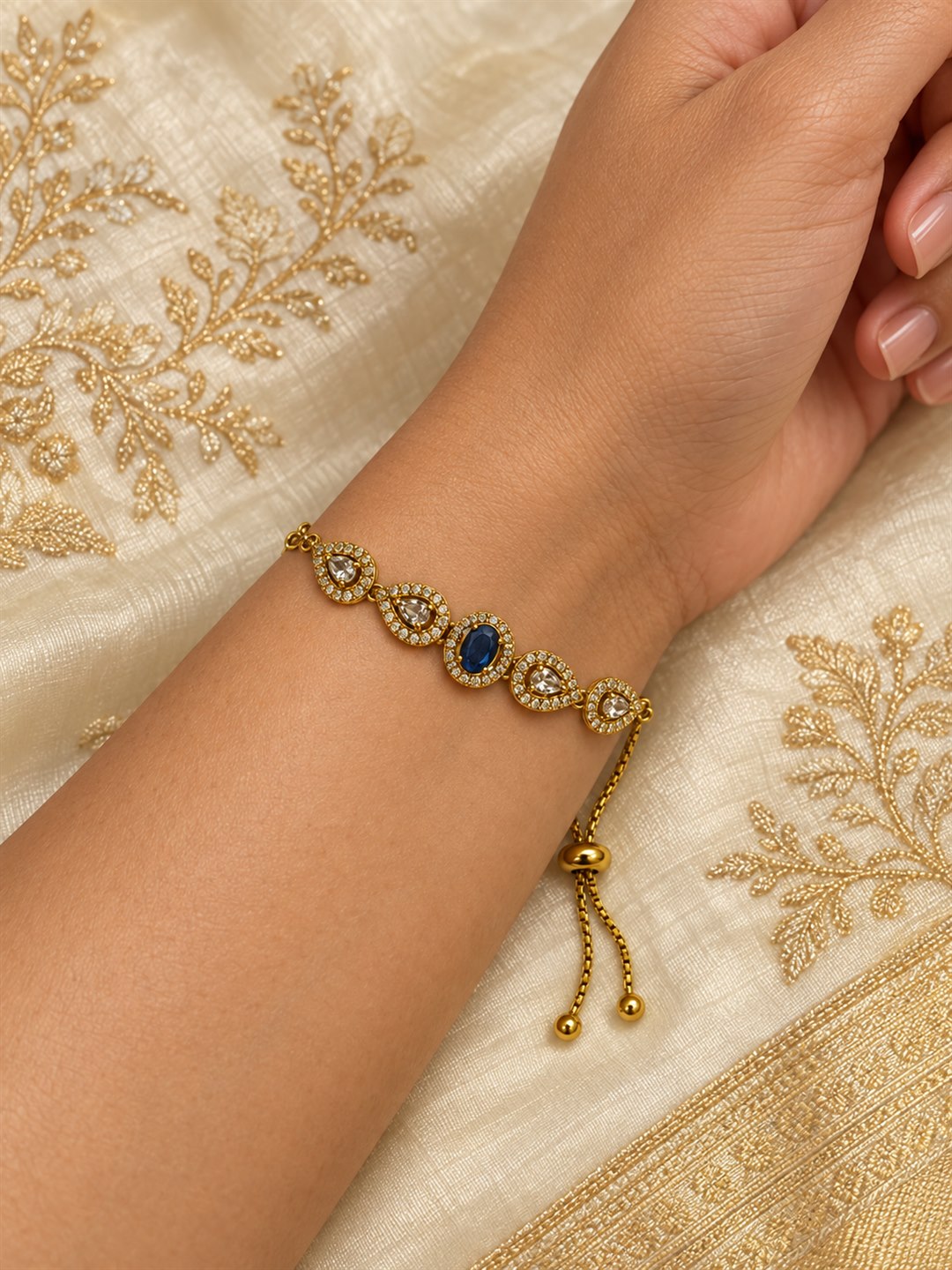 South India Gold Plated Blue AD Bracelet for Women