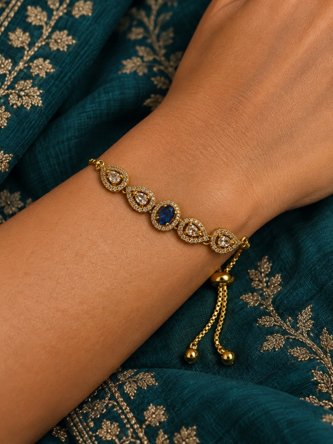 South India Gold Plated Blue AD Bracelet for Women