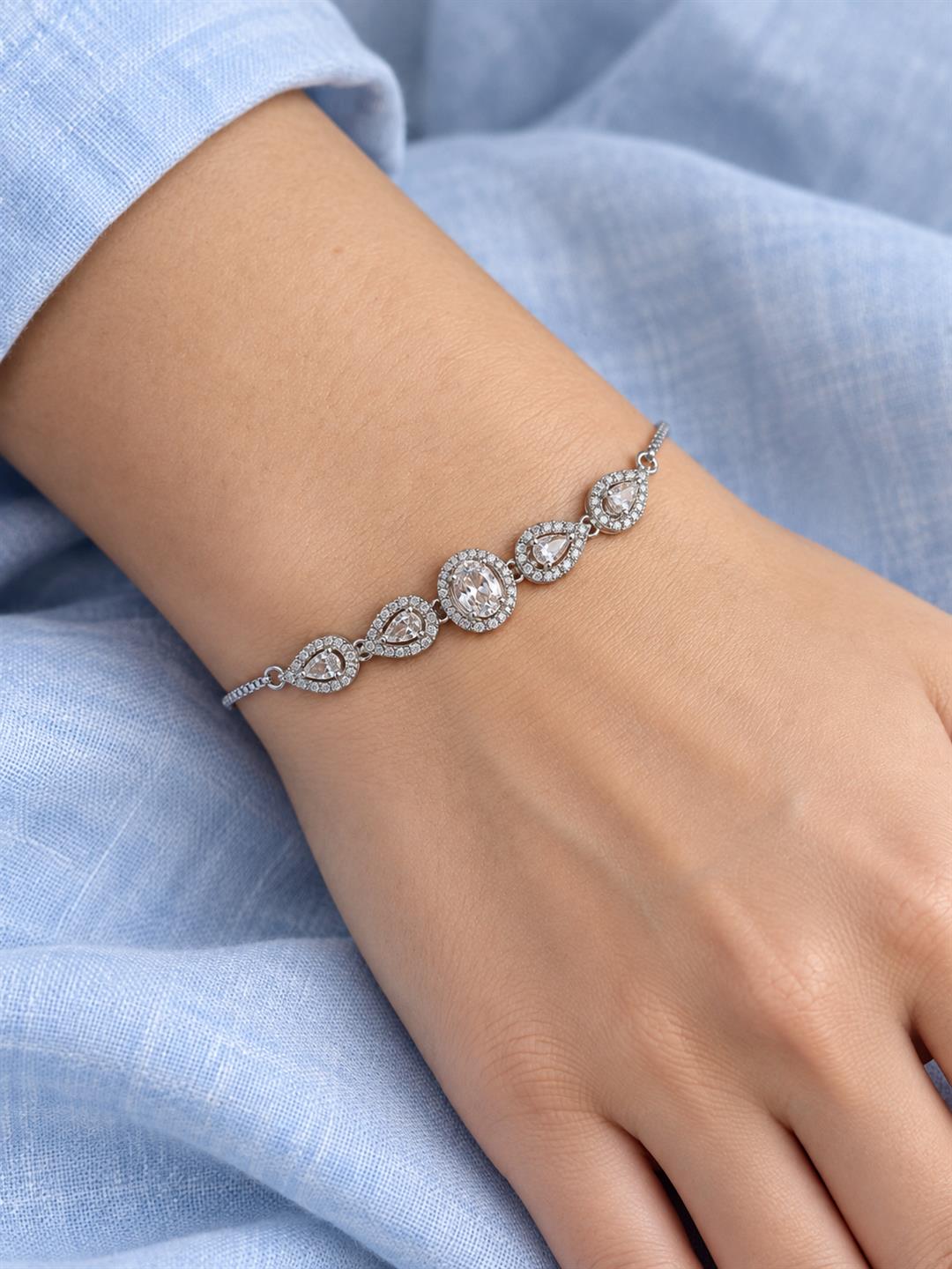 Rhodium Plated AD Adjustable Bracelet for Women