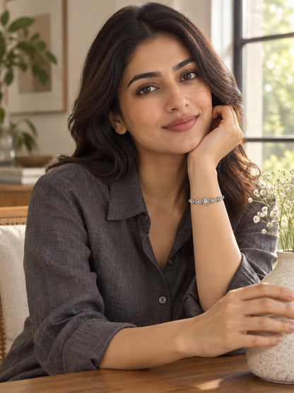 Rhodium Plated AD Adjustable Bracelet for Women