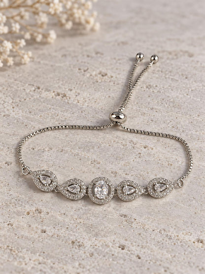 Rhodium Plated AD Adjustable Bracelet for Women