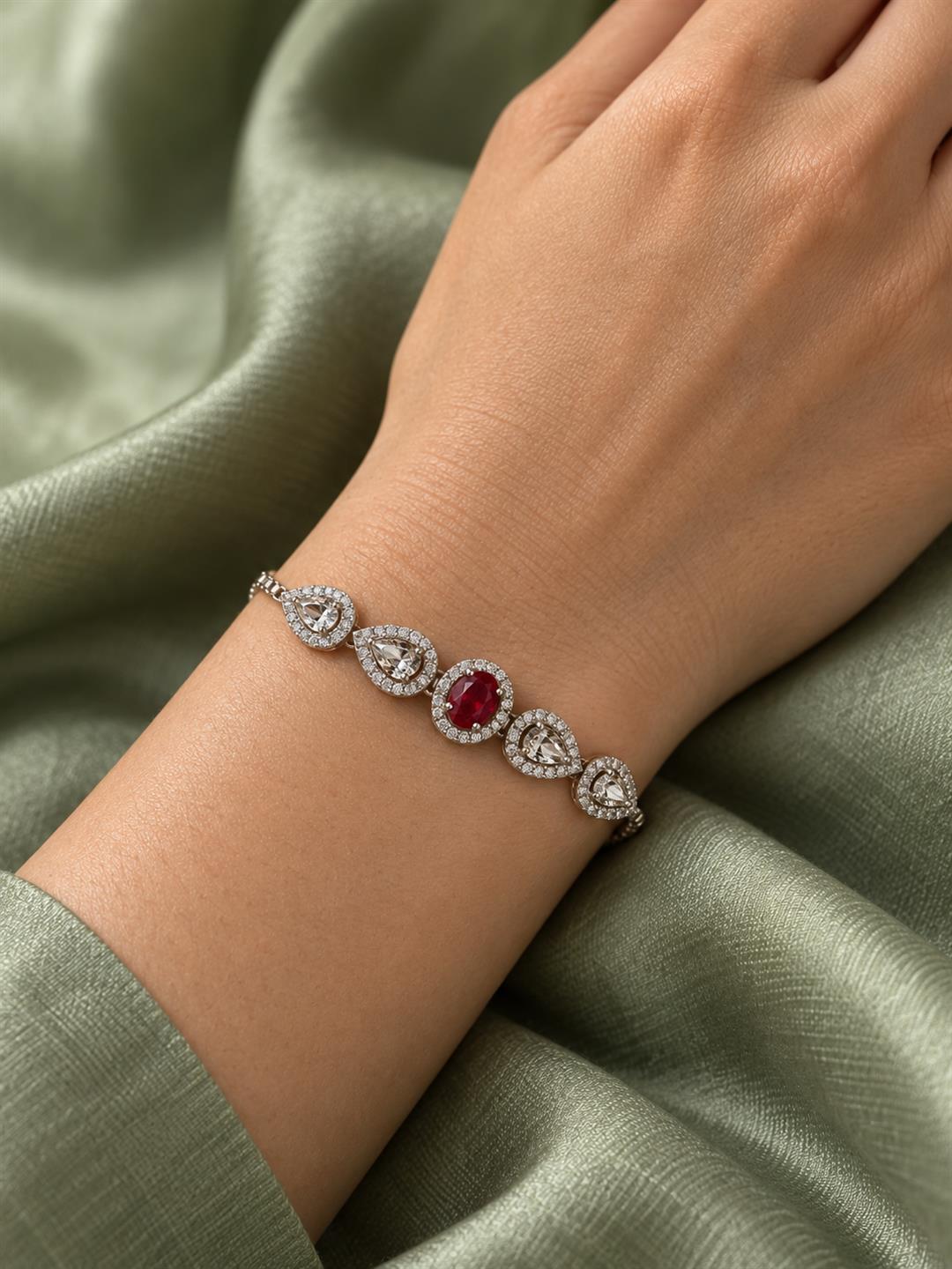 Rhodium Plated Red AD Adjustable Bracelet for Women