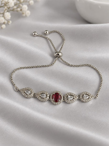 Rhodium Plated Red AD Adjustable Bracelet for Women