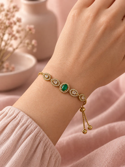 South India Gold Plated Green AD Bracelet for Women