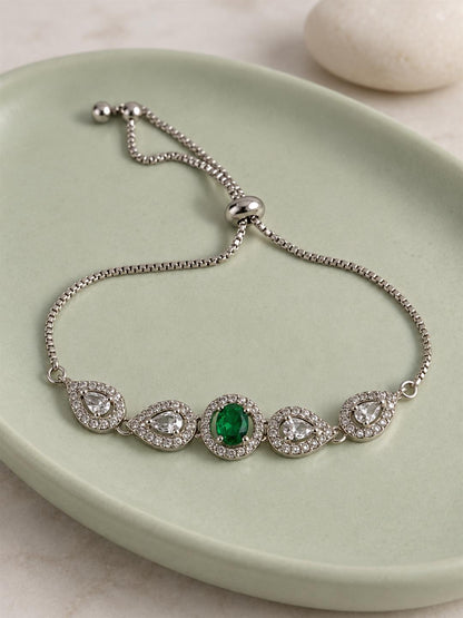 Rhodium Plated Green AD Adjustable Bracelet for Women
