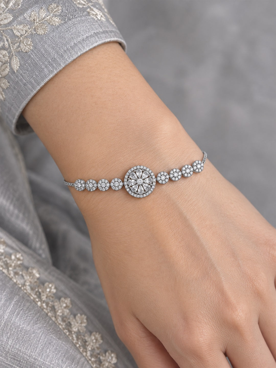 Rhodium Plated AD Adjustable Bracelet for Women
