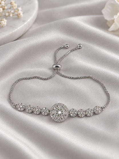 Rhodium Plated AD Adjustable Bracelet for Women