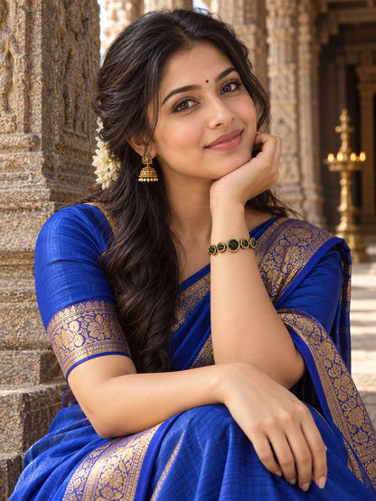 South Indian Gold Plated Green AD Adjustable Bracelet for Women