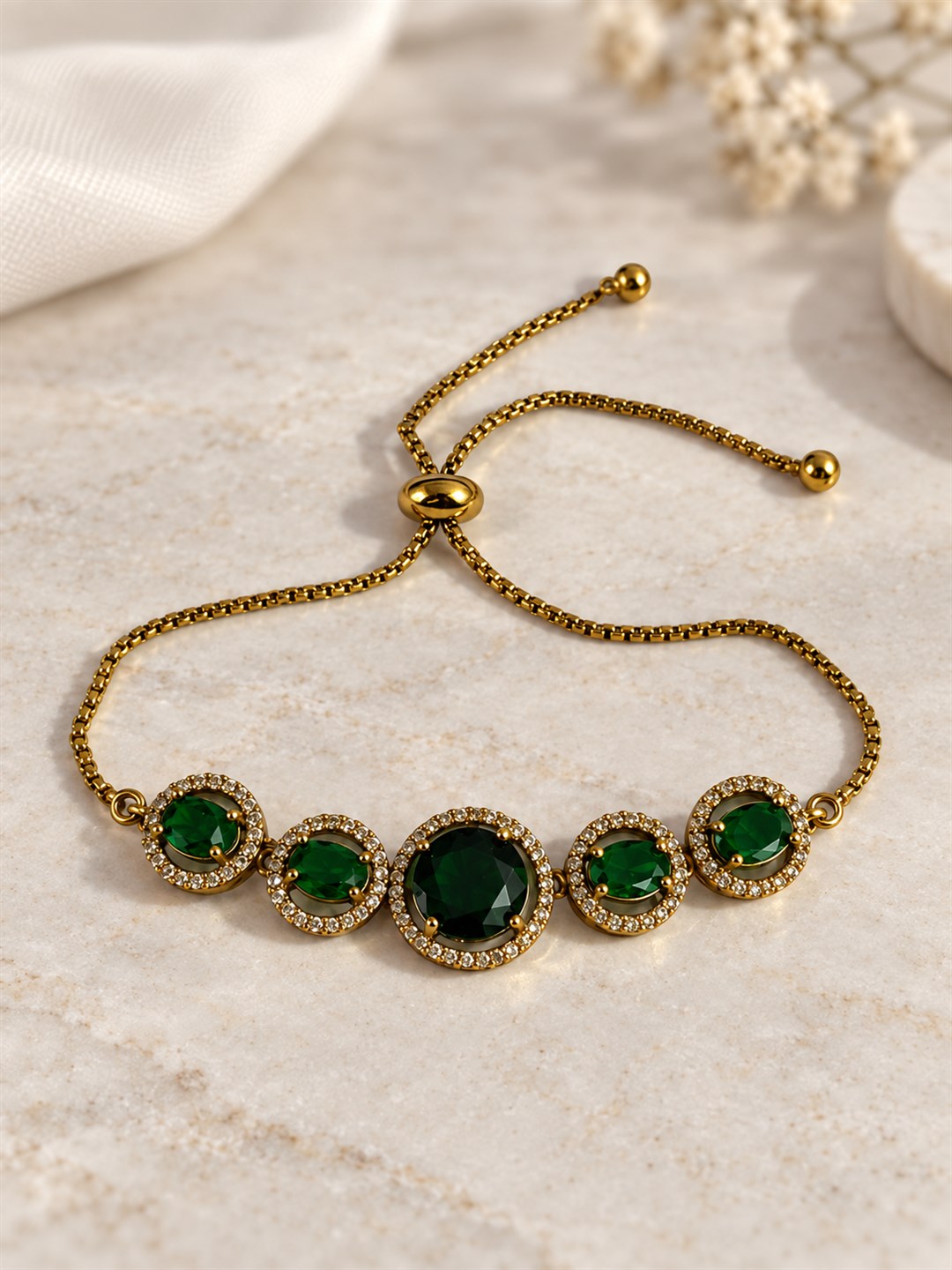 South Indian Gold Plated Green AD Adjustable Bracelet for Women