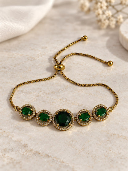 South Indian Gold Plated Green AD Adjustable Bracelet for Women