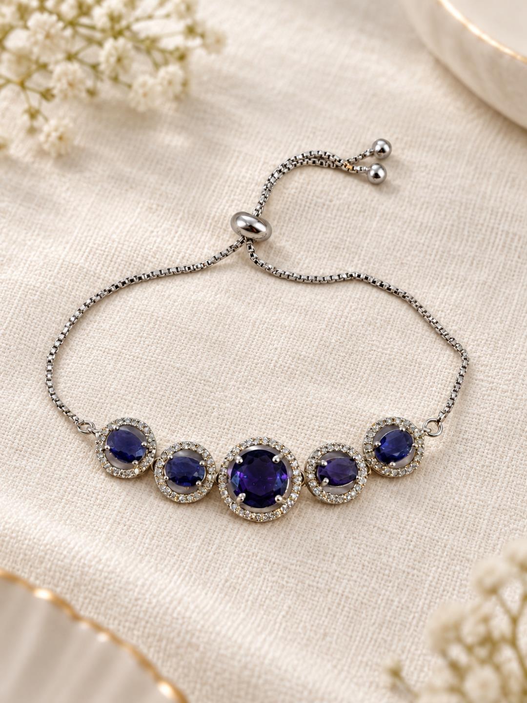 Rhodium Plated Purple AD Adjustable Bracelet for Women