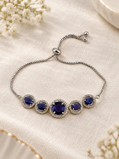 Rhodium Plated Purple AD Adjustable Bracelet for Women