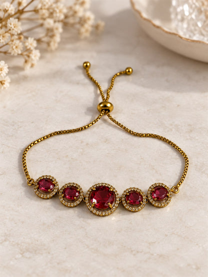 South Indian Gold Plated Red AD Adjustable Bracelet for Women
