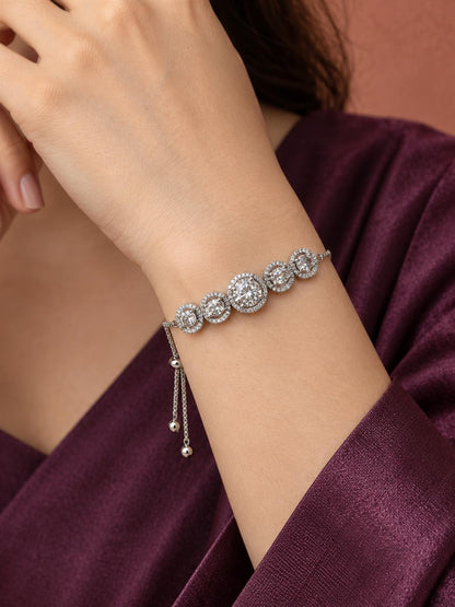 Rhodium Plated AD Adjustable Bracelet for Women