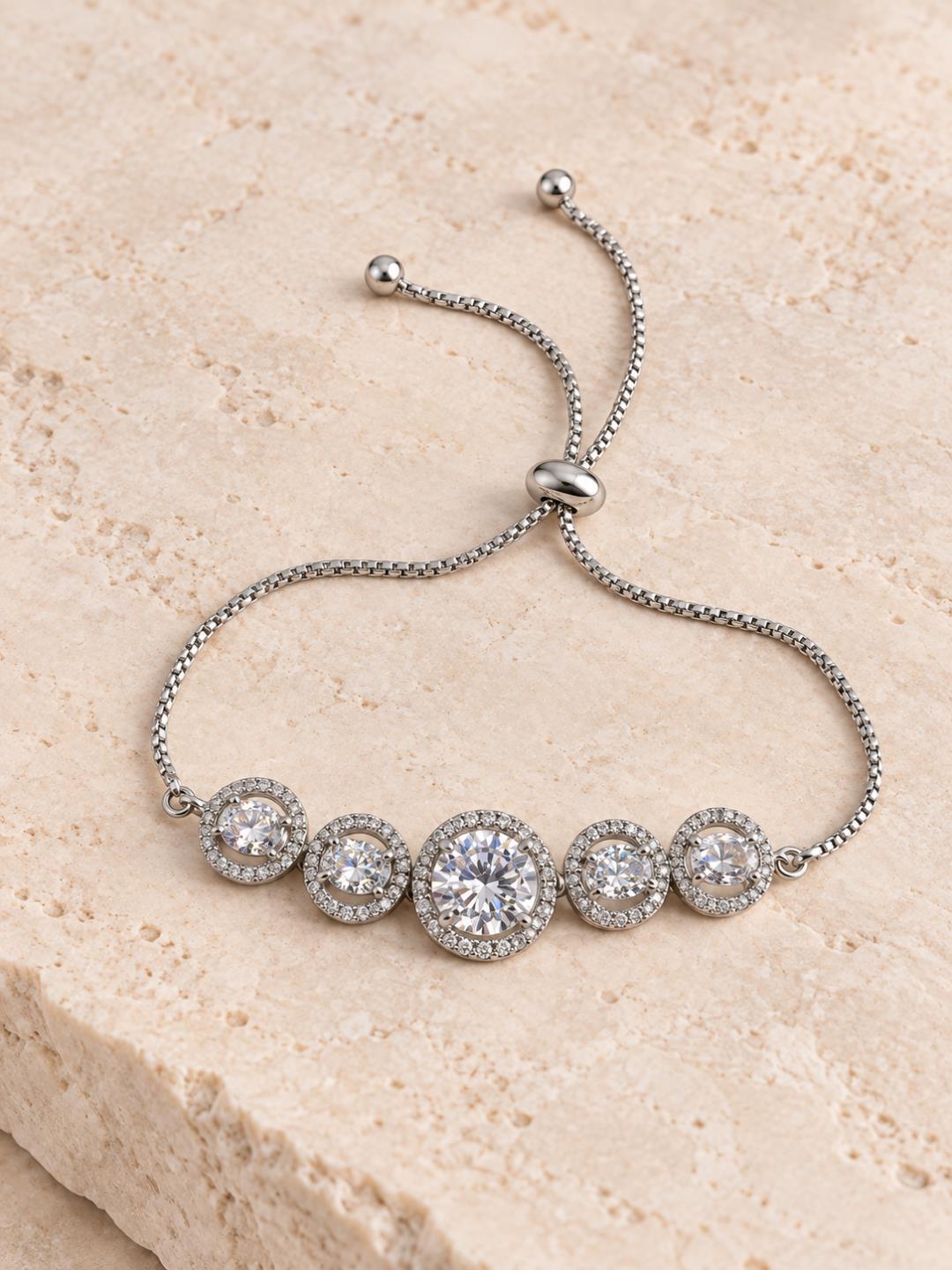 Rhodium Plated AD Adjustable Bracelet for Women