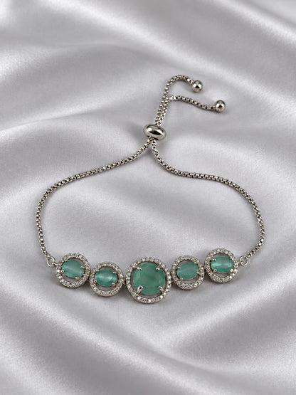 Rhodium Plated Green AD Adjustable Bracelet for Women