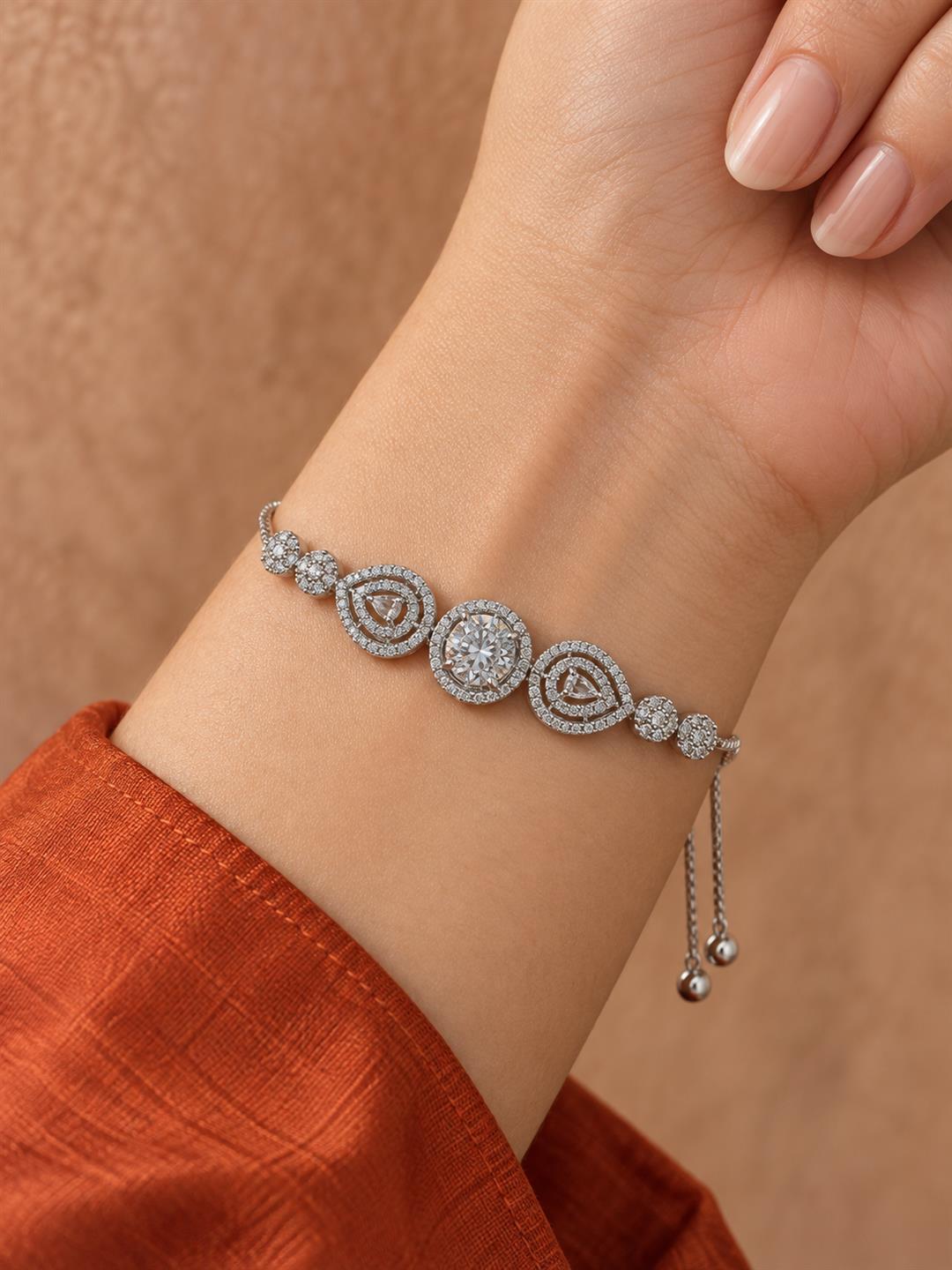 Rhodium Plated AD Adjustable Bracelet for Women