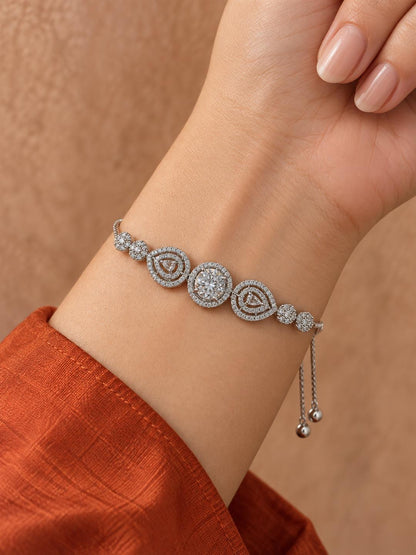 Rhodium Plated AD Adjustable Bracelet for Women