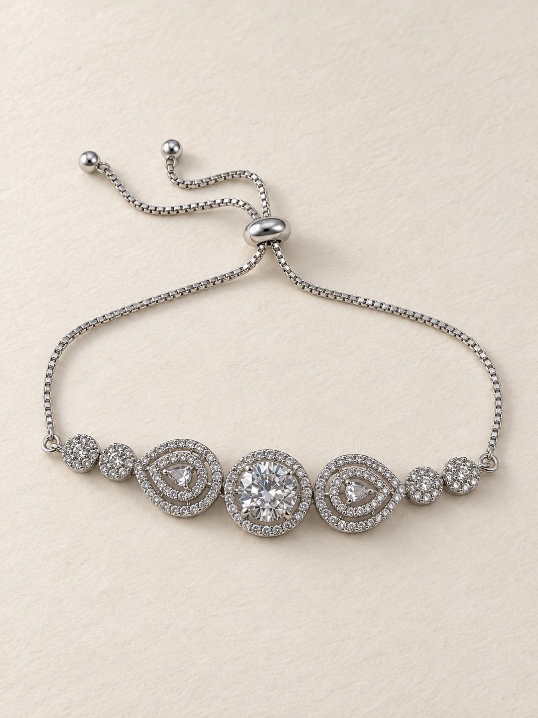Rhodium Plated AD Adjustable Bracelet for Women