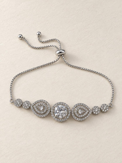 Rhodium Plated AD Adjustable Bracelet for Women