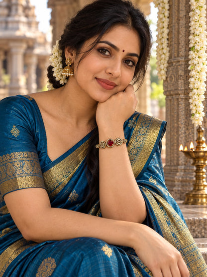 South Indian Gold Plated Red AD Adjustable Bracelet for Women