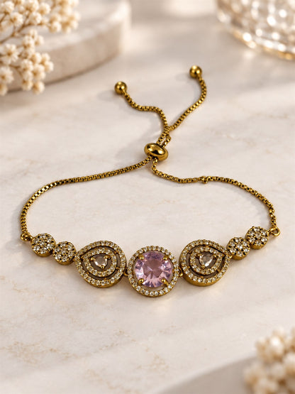 South Indian Gold Plated Pink AD Adjustable Bracelet for Women