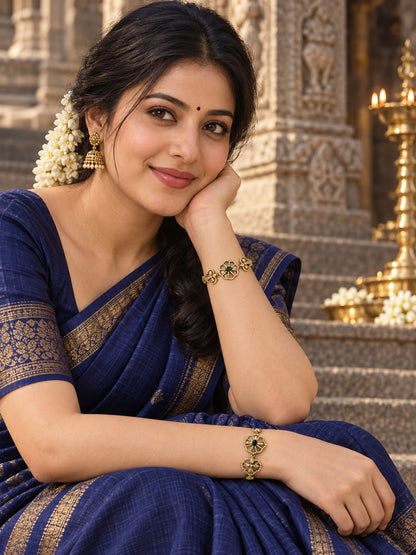 South Indian Gold Plated Green AD Adjustable Bracelet for Women