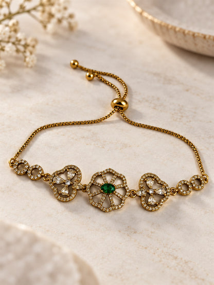 South Indian Gold Plated Green AD Adjustable Bracelet for Women