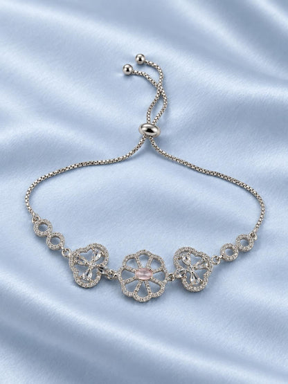 Rhodium Plated Pink AD Adjustable Bracelet for Women