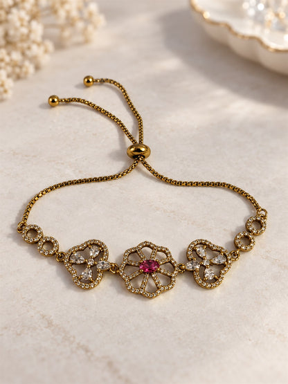 South Indian Gold Plated Red AD Adjustable Bracelet for Women