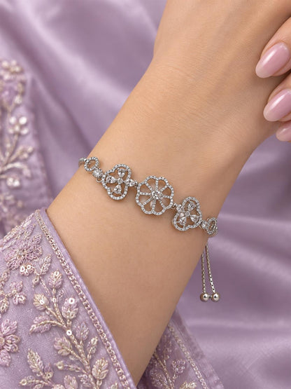 Rhodium Plated AD Adjustable Bracelet for Women