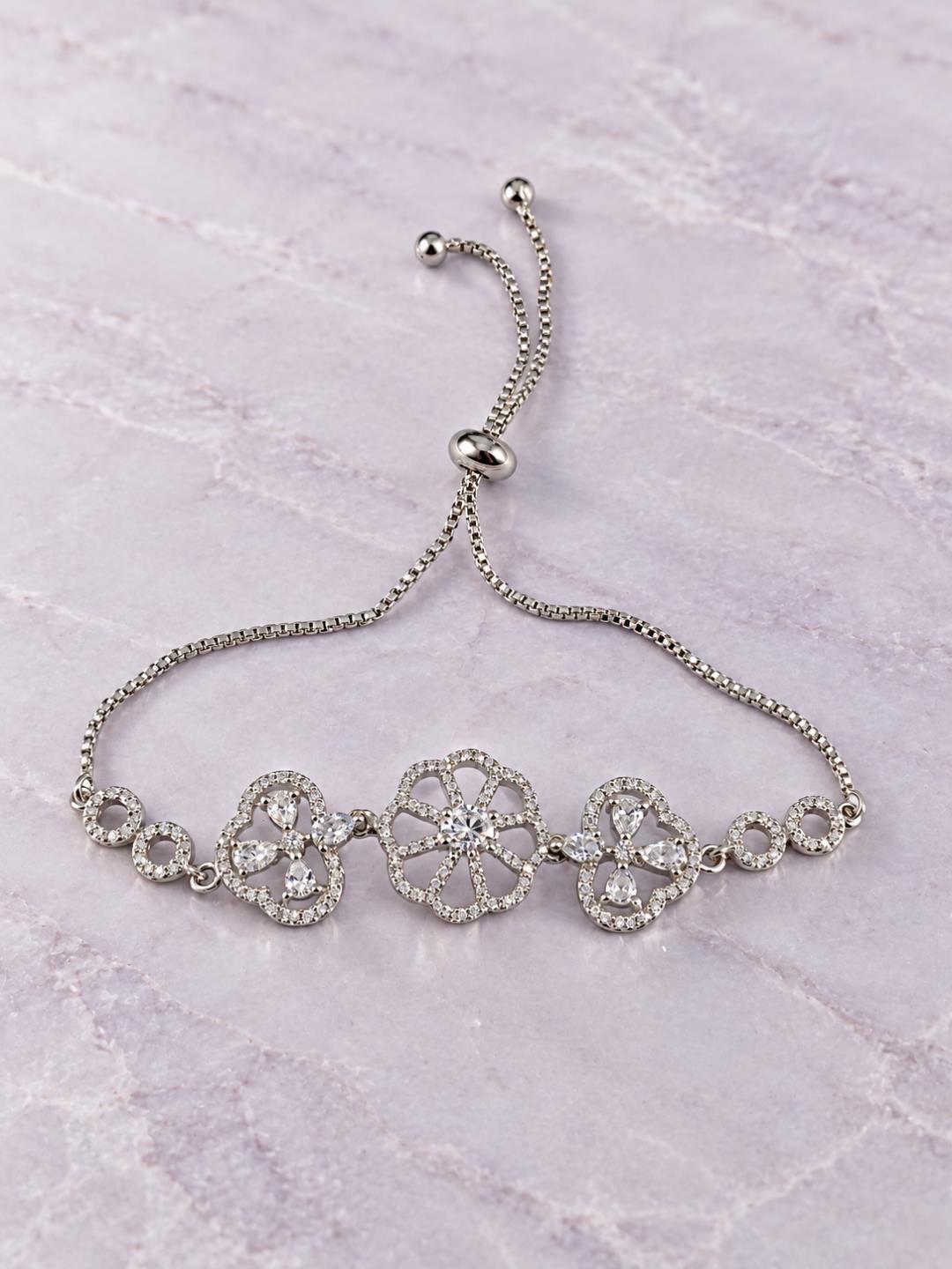 Rhodium Plated AD Adjustable Bracelet for Women
