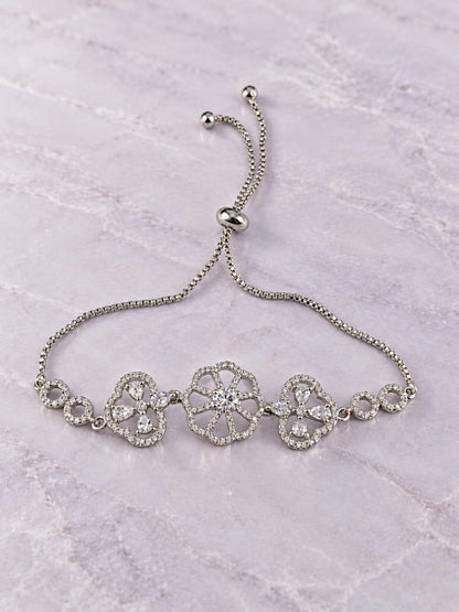 Rhodium Plated AD Adjustable Bracelet for Women