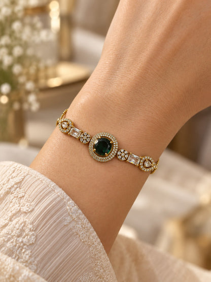 South India Gold Plated Green AD Bracelet for Women
