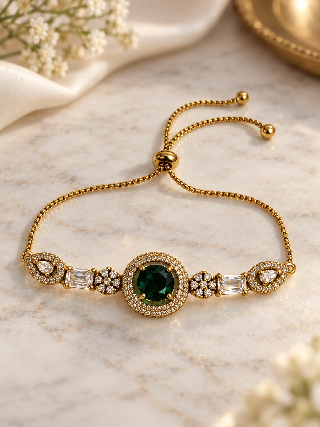 South India Gold Plated Green AD Bracelet for Women
