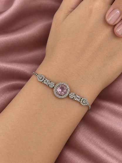 Rhodium Plated Pink AD Adjustable Bracelet for Women