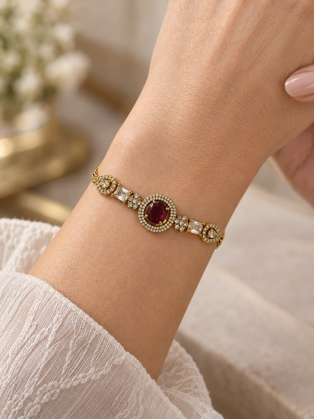 South India Gold Plated Red AD Bracelet for Women