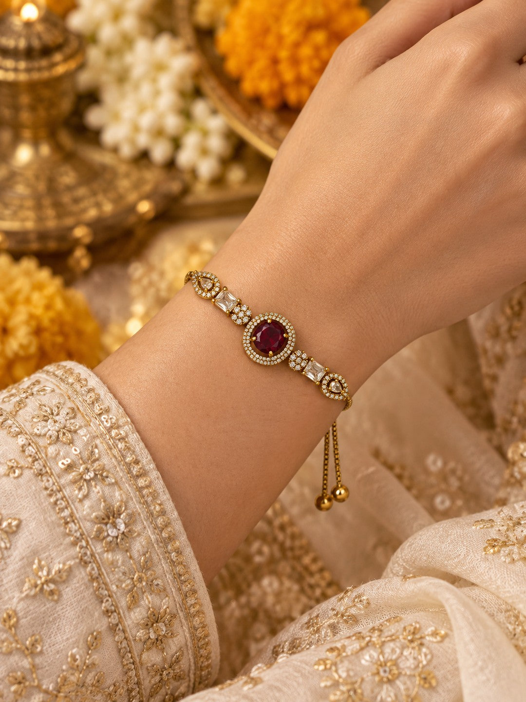 South India Gold Plated Red AD Bracelet for Women