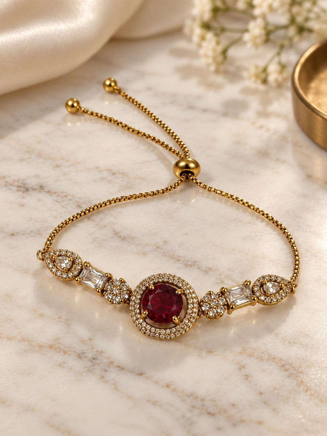 South India Gold Plated Red AD Bracelet for Women
