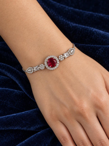 Rhodium Plated Red AD Adjustable Bracelet for Women
