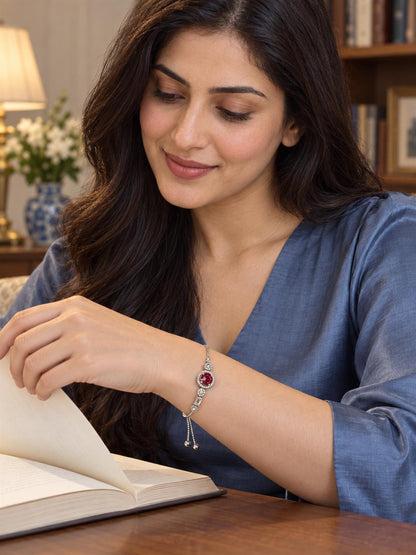 Rhodium Plated Red AD Adjustable Bracelet for Women