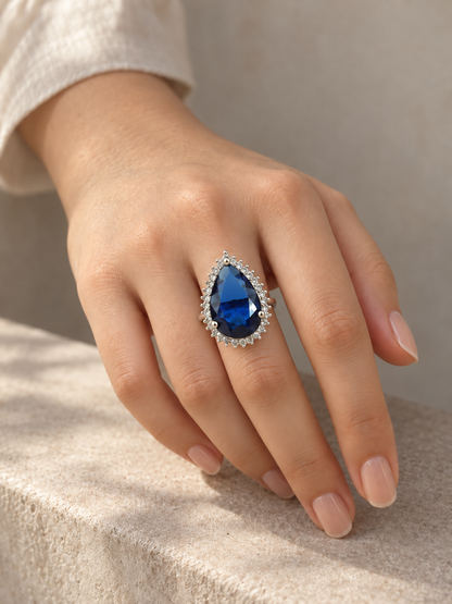 Silver Plated Blue AD Finger Ring for Women