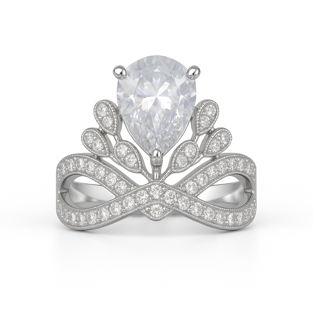 Rhodium Plated Crown Shaped American Diamond Adjustable Ring
