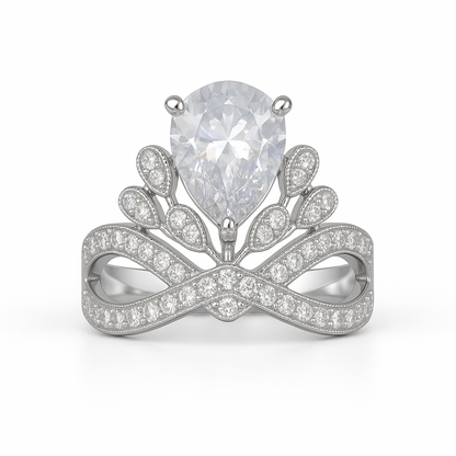 Rhodium Plated Crown Shaped American Diamond Adjustable Ring