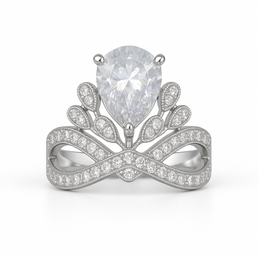 Rhodium Plated Crown Shaped American Diamond Adjustable Ring