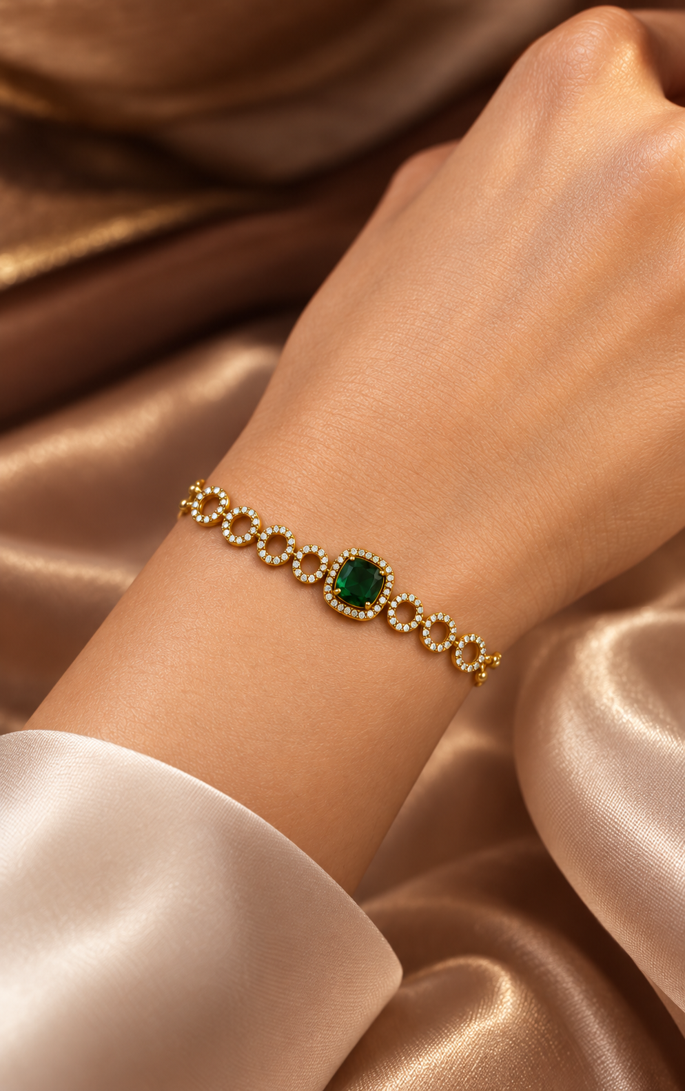 South India Gold Plated Green AD Bracelet for Women