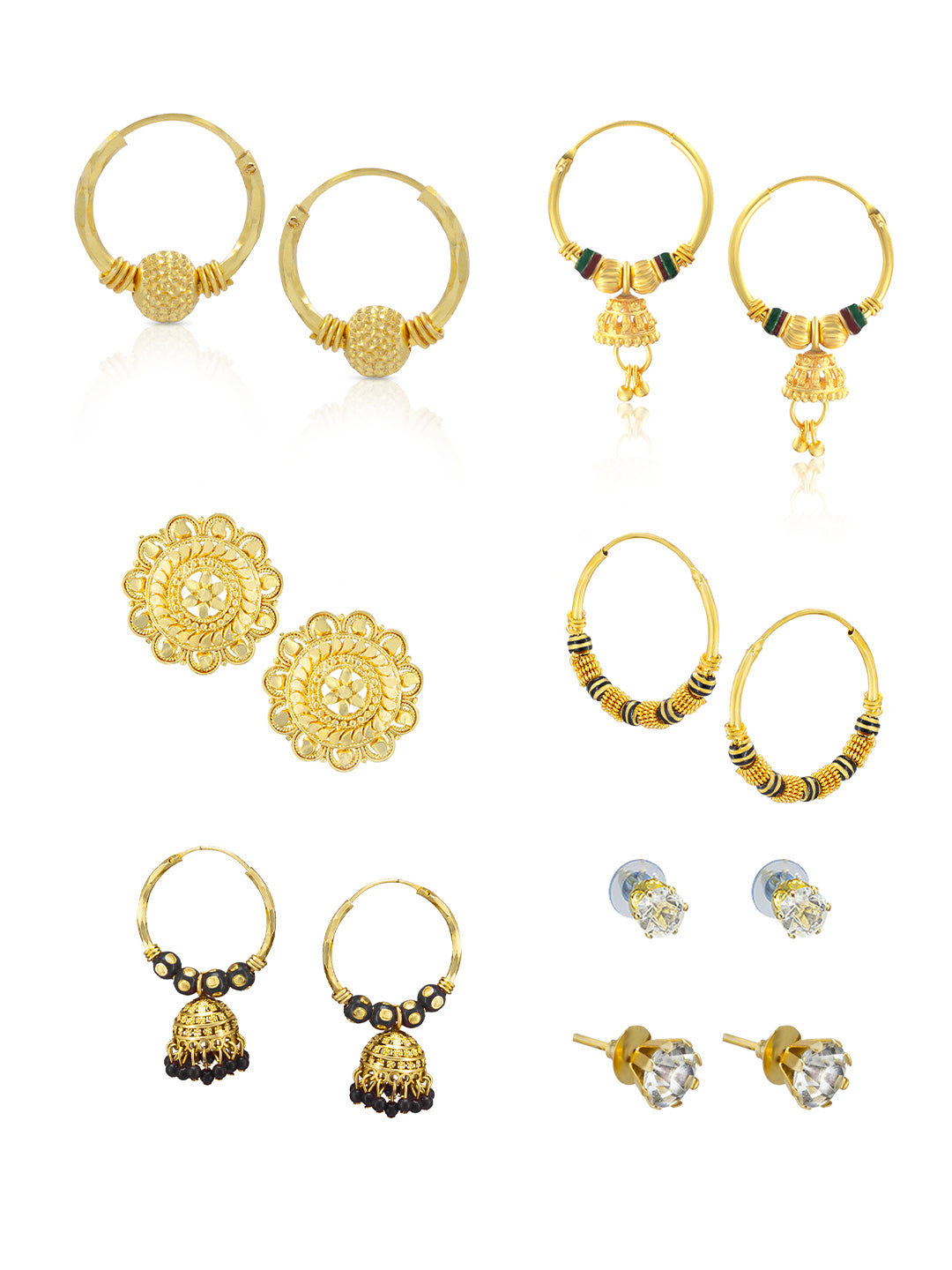 Pack of 7 Gold Plated Hoop, Jhumkas & Studs Earrings