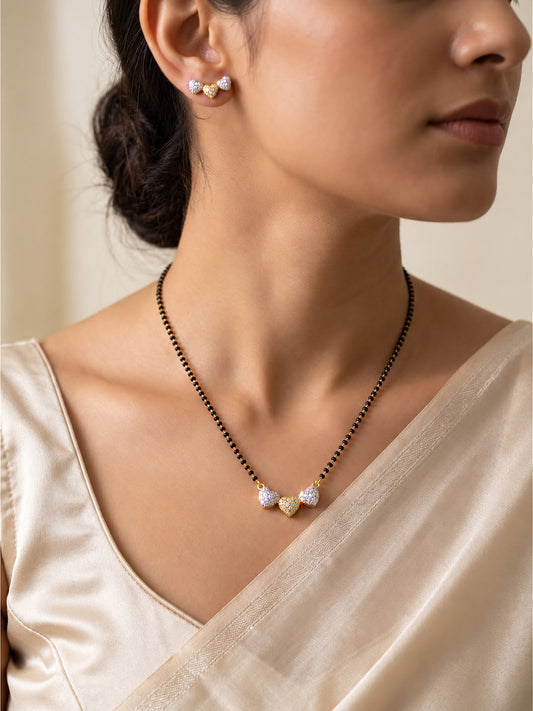 Gold Plated AD Heart Mangalsutra for women