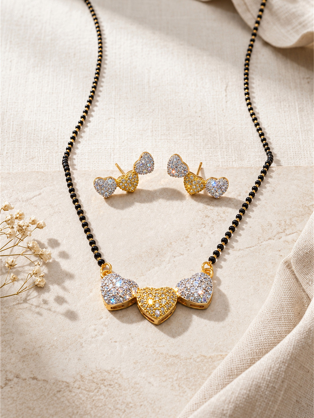 Gold Plated AD Heart Mangalsutra for women