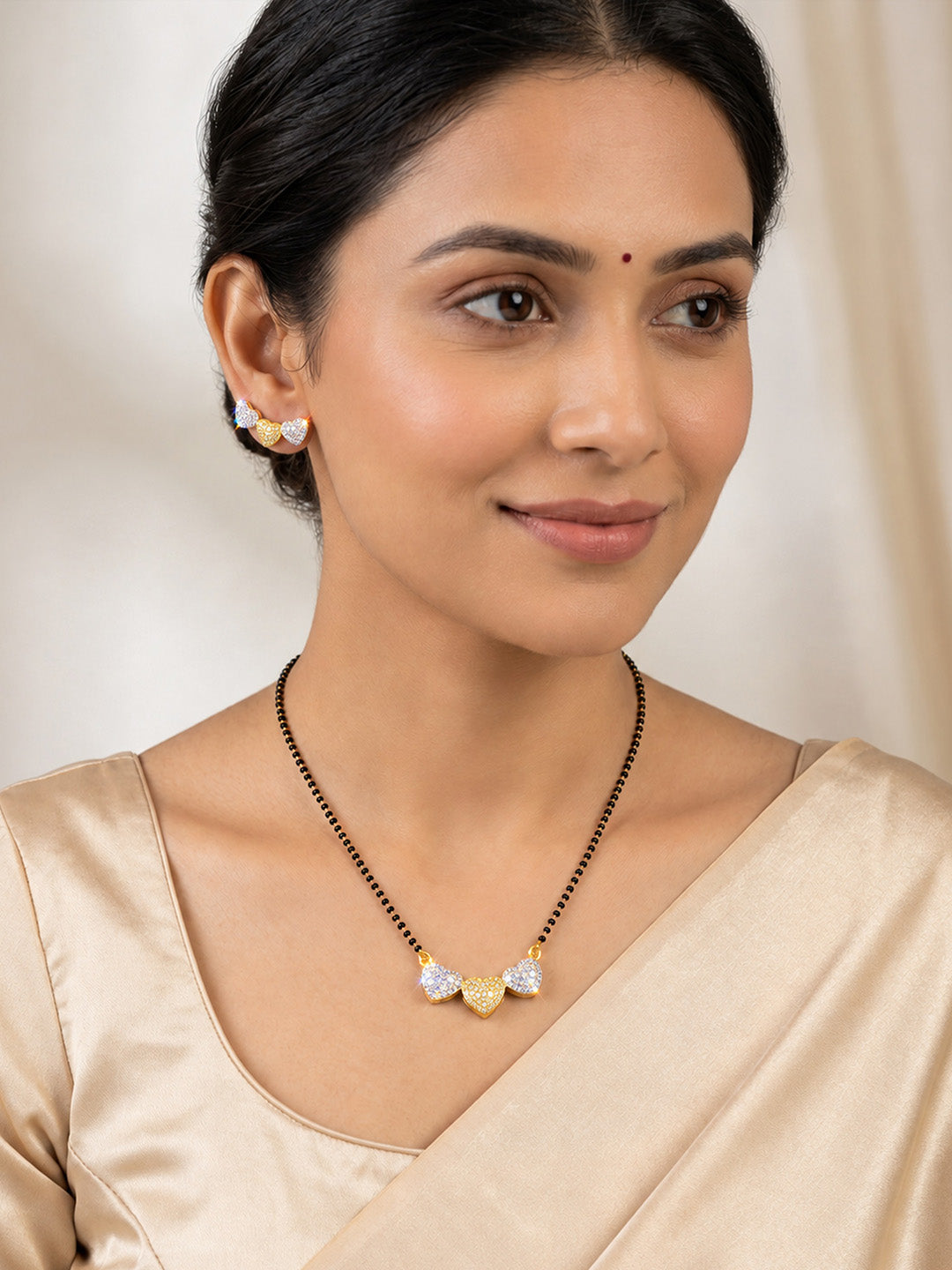 Gold Plated AD Heart Mangalsutra for women